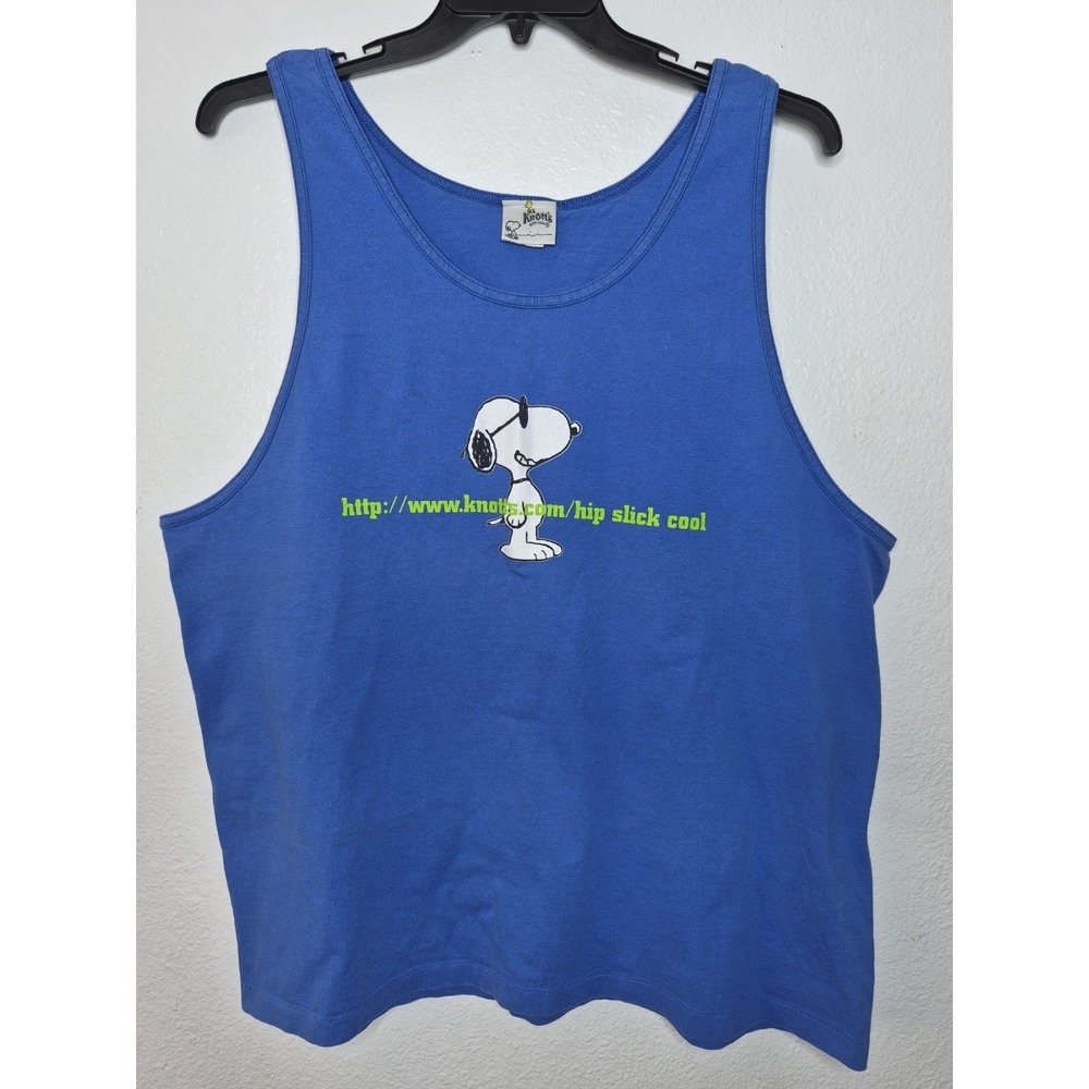 Vintage Knotts Berry Farm Snoopy Joe Cool Tank Top Mens XL Blue USA Made 24x29.5